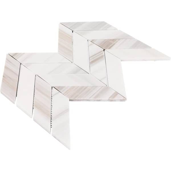 Pietra Divina Calacatta Dolomiti Polished 14 in. x 14 in. Marble Chevron Mosaic Tile (11.1 sq. ft./Case)