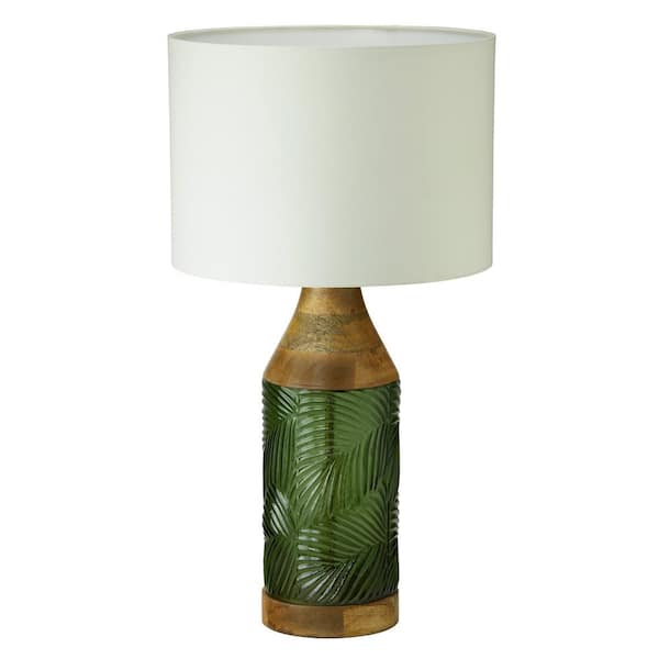 Zooey 26 in. Green Glass and Brown Wood Table Lamp
