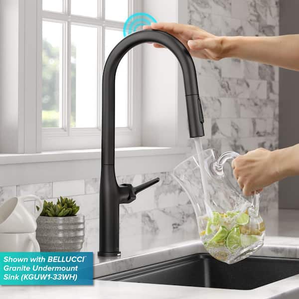 Oletto Single Handle Touch Pull Down Sprayer Kitchen Faucet in Matte Black