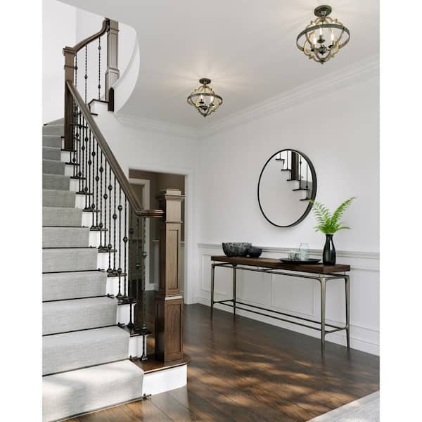 Socorro 15.5 in. 3-Light Stardust Rustic Farmhouse Semi-Flush Mount