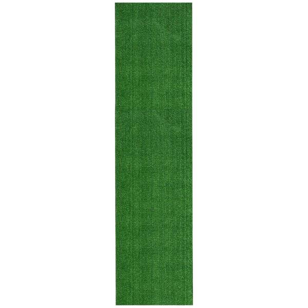 Green 2 ft. x 17 ft. Meadowland Collection Waterproof Solid Grass Artificial Grass Indoor/Outdoor Area Rug
