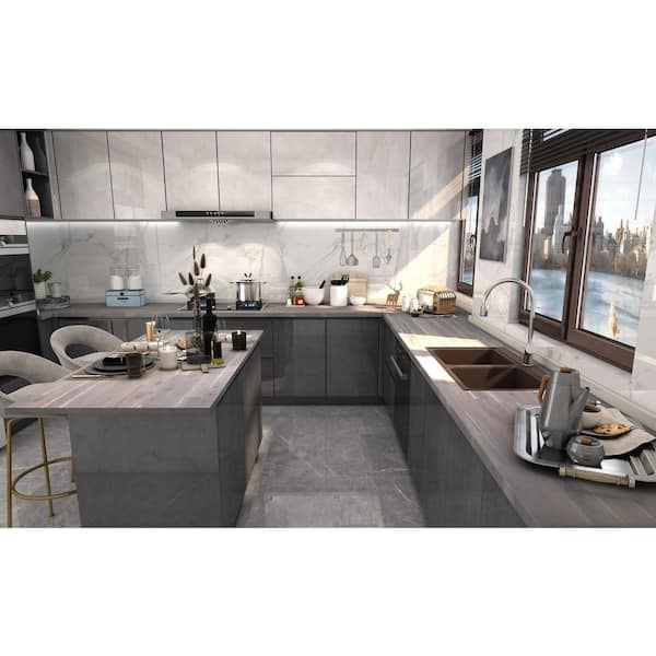 6 ft. L x 25.5 in. D, Acacia Butcher Block Standard Countertop in Dusk Grey with Square Edge