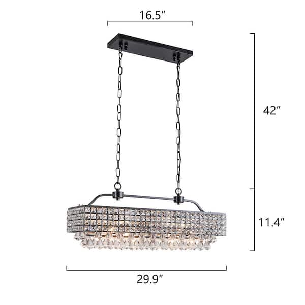 5-Light Kitchen Island Rectangle Chandelier with Crystal Accents