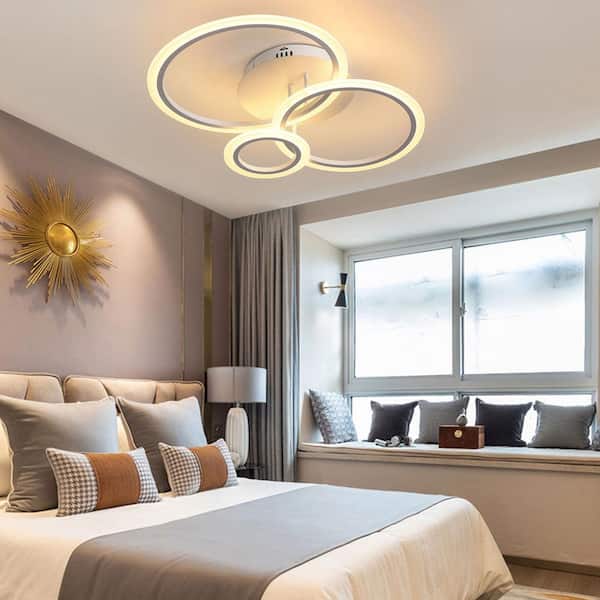 26 in. 1-Light Integrated LED Semi-Flush Mount Modern Design 3 Acrylic Circle Ring Ceiling Light
