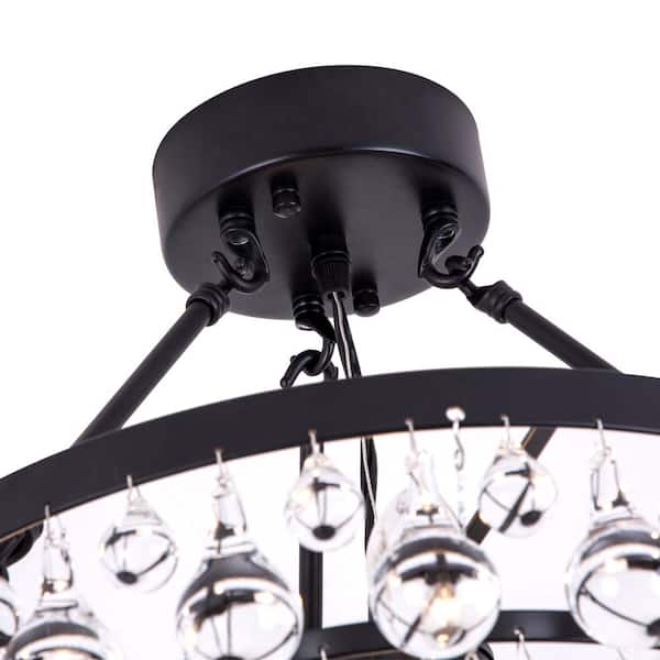 Jackson 17.5 in. 5-Light Black Semi-Flush Mount With Crystal