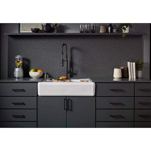 Riverby White Cast Iron 35.6875 in. Single Bowl Farmhouse Apron Kitchen Sink