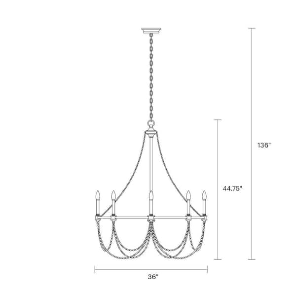 Beverly 8-Light French Washed Oak and Distressed White Wood Beaded Wagon Wheel Farmhouse Hanging Candlestick Chandelier