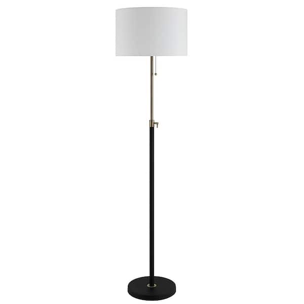 Farley 65 in. Matte Black and Antique Brass Adjustable Floor Lamp with Beige Fabric Shade