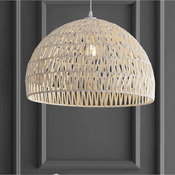 Campana 20 in. Woven Rattan Dome LED Pendant-Light, Cream