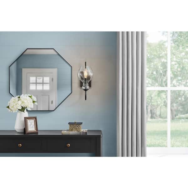 Bakerston 1-Light Matte Black Wall Sconce with Clear Glass Shade