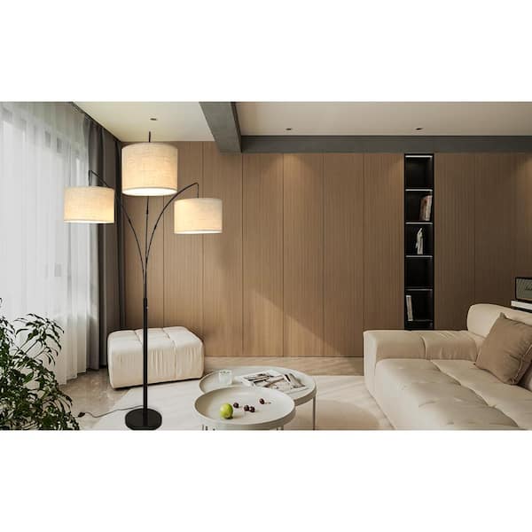 79 in. 3-Light Black Arc Floor Lamp, LED Standing Floor Lamp with Hanging Lampshades for Living Room