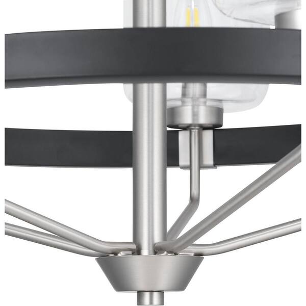 Estella 5-Light Satin Nickel Chandelier with Matte Black Accents and Clear Glass Shades