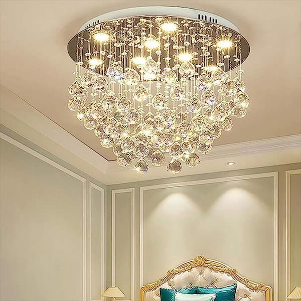 9-Light Chrome Crystal Chandelier Ceiling Flush Mount Light Modern Ceiling Light Fixture