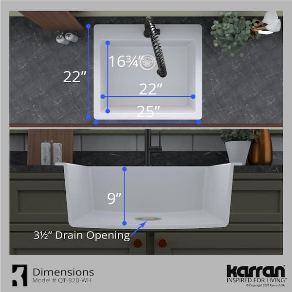 White Quartz 25 in. Single Bowl Drop-In Kitchen Sink