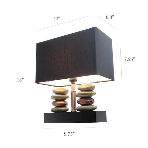 Monterey 14.5 in. Rectangular Dual Stacked Stone Ceramic Table Lamp with Black Shade