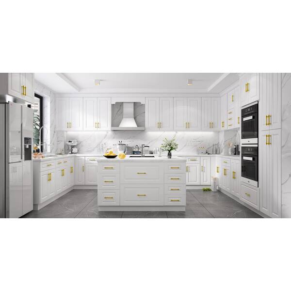 24 in. Wx24 in. Dx34.5 in. H in Raised Panel White Plywood Ready to Assemble Drawer Base Kitchen Cabinet with 3 Drawers