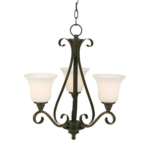 Westwood 3-Light Oil Rubbed Bronze Chandelier with Frosted White Glass Shades