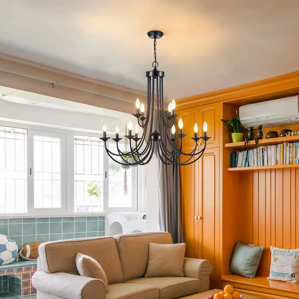 Boise 12 -Light Candle Style Classic Chandelier with Wrought Iron Accents