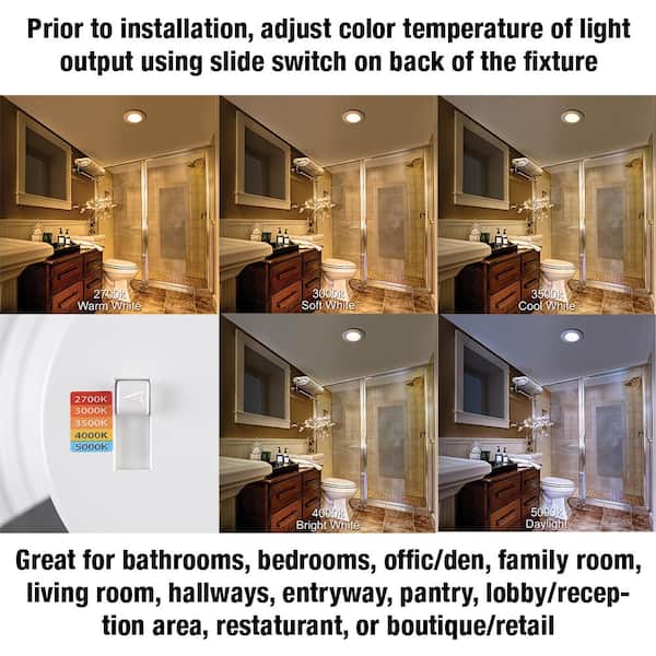 6 in. Adjustable CCT Integrated LED Recessed Light Trim w/ Night Light 670 Lumens Retrofit Kitchen Lighting Dimmable
