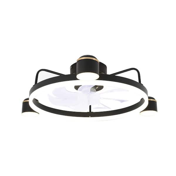 28 in. LED Indoor Starry Night Smart App Control Low Profile Black Ceiling Fan with Dimmable Light Flush Mount Lighting