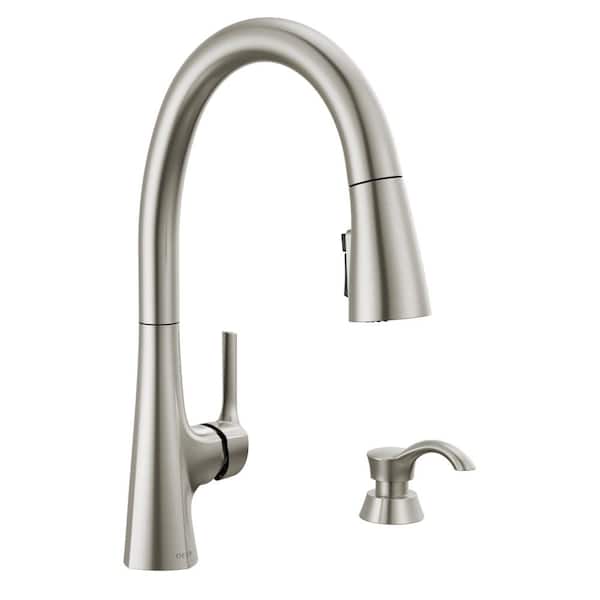 Bacuri Single Handle Pull-Down Sprayer Kitchen Faucet with Shield Spray and Soap Dispenser in Spotshield Stainless