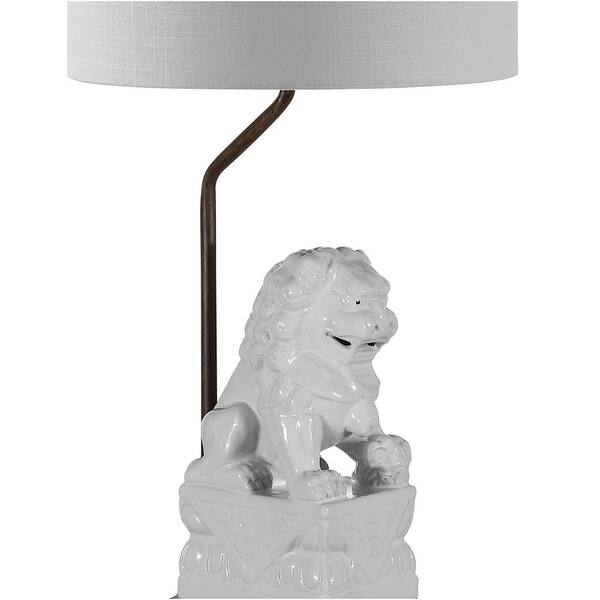 Guardian Lion 27.5 in. White Ceramic Classic Modern LED Table Lamp