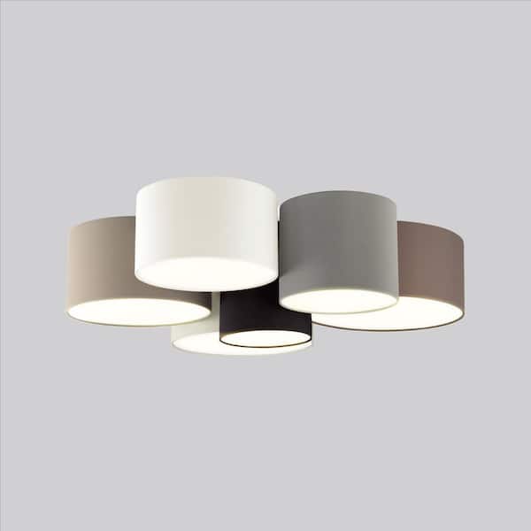 Pastore 33.15 in. W x 9.41 in. H 6-Light Flush Mount with White, Black, Taupe, Grey, and Cappuccino Fabric Drum Shades