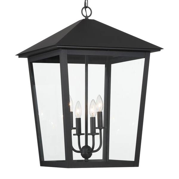 Noble Hill 4-Light Black Outdoor Pendant Light with Clear Glass Shade