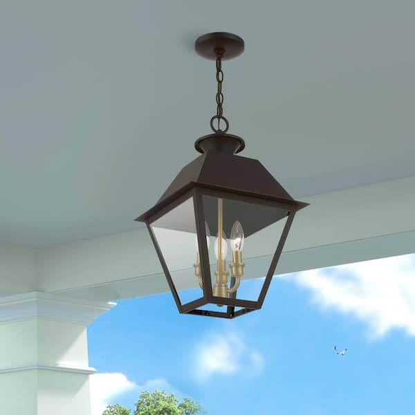 Wentworth 3-Light Bronze Outdoor Large Pendant Lantern with Clear Glass