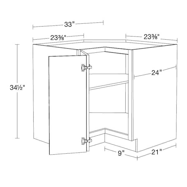 Washington Vesper White Plywood Shaker Assembled EZ Reach Corner Kitchen Cabinet Left 33 in W x 24 in D x 34.5 in H