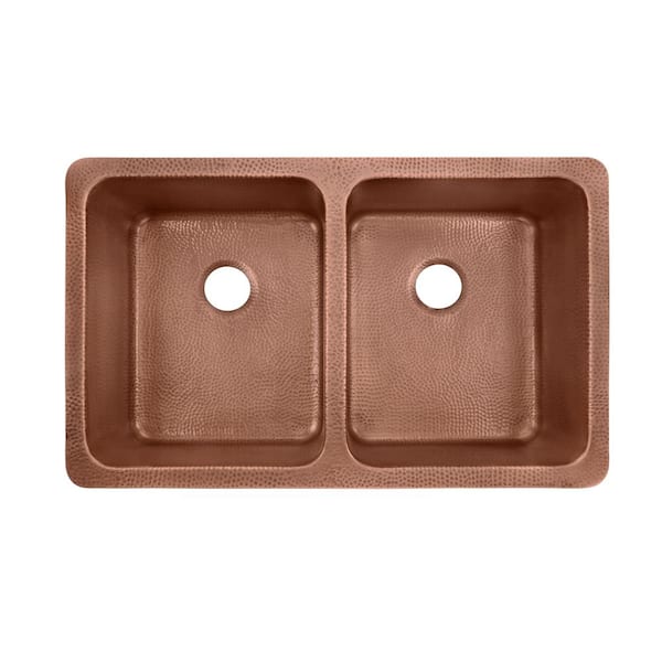 Ganku 36 in. Undermount Farmhouse Double Bowl 16 Gauge Antique Copper Kitchen Sink with Scroll