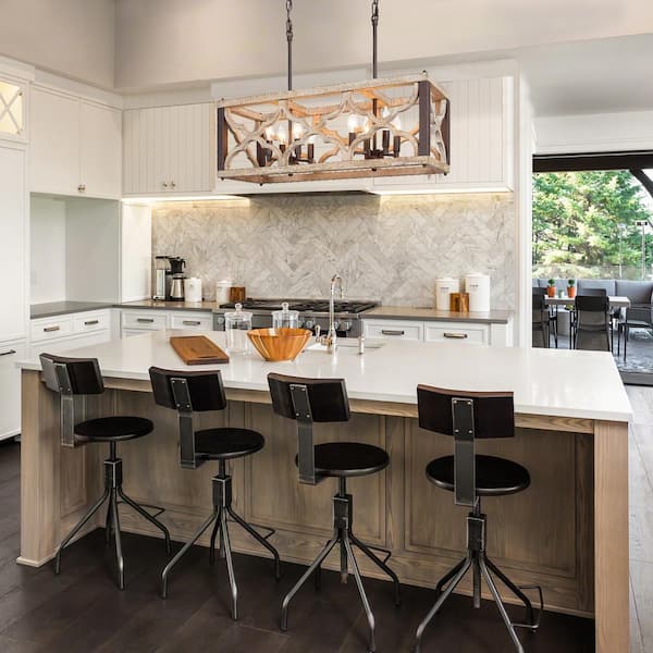 Farmhouse Rust Bronze Candlestick Chandelier 8-Light Distressed Wood Island Lantern Classic High Ceiling Light