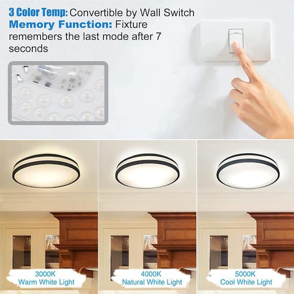 13 in. Matte Black LED Flush Mount 3000K Warm Light Convertible Ceiling Light Fixture (2-Pack)