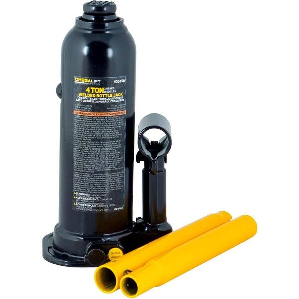 4-Ton (8,000 lbs.) Capacity Hydraulic Welded Bottle Jack with Side Pump Two-Piece Handle