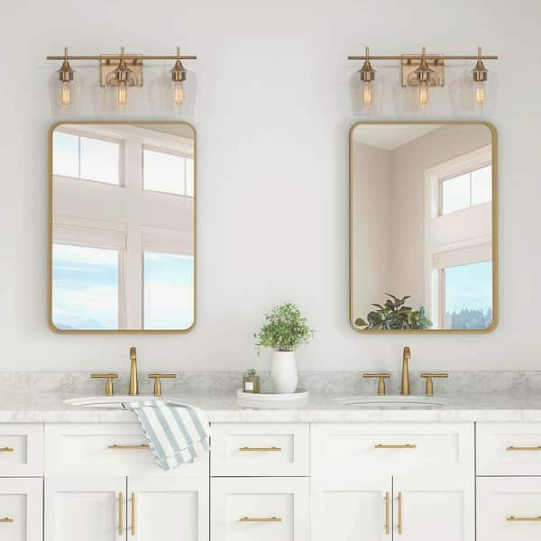 Modern Circle Bathroom Vanity Light 3-Light Brass Gold Round Powder Room Wall Sconce Light with Clear Glass Shades