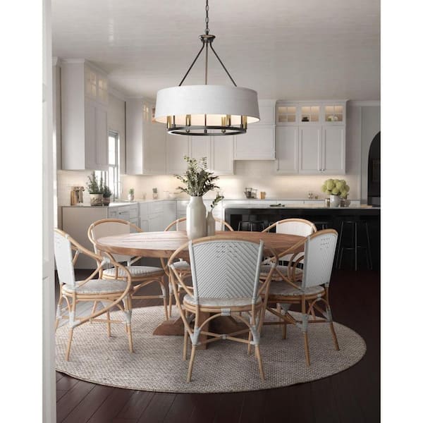 Cherish Collection 6-Light Antique Bronze White Linen Shade Coastal Chandelier Light