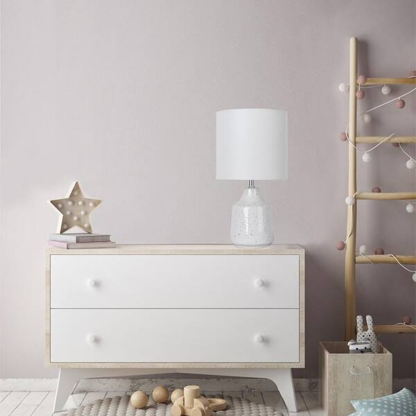 15 in. White Ceramic Table Lamp with Black Speckles and White Fabric Shade