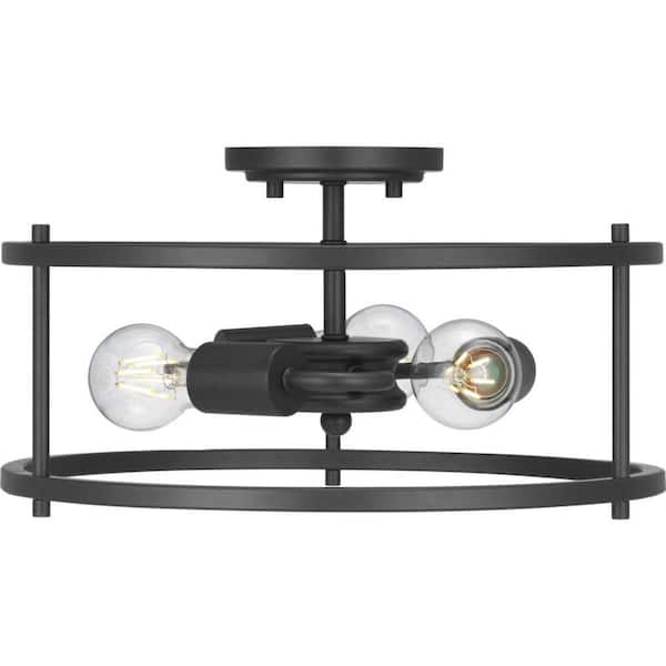 Somstreet 15 in. 3-Light Graphite Semi-Flush Mount