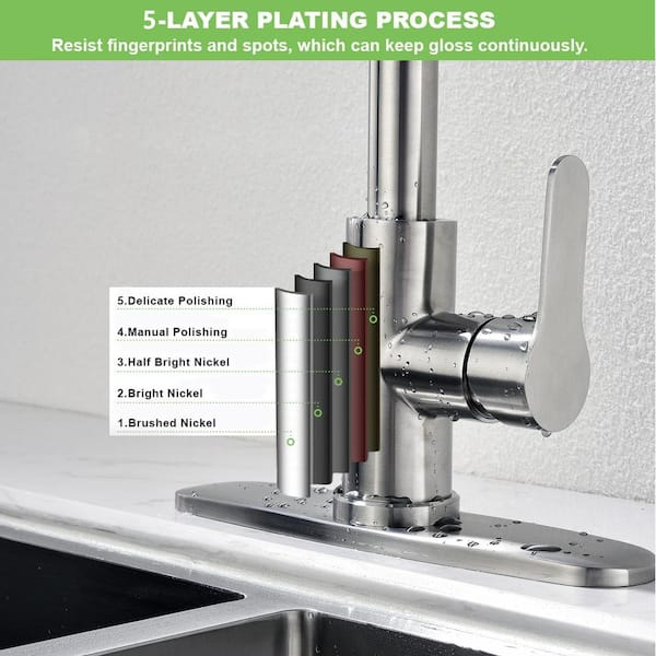 Modern Single-Handle Pull-Down Sprayer Kitchen Faucet with 3 Spray Mode in Stainless Steel