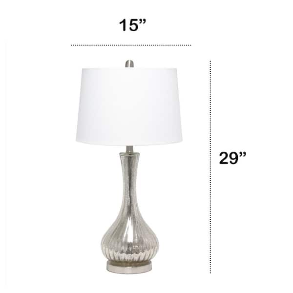 29 in. Speckled Mercury Tear Drop Table Lamp with White Fabric Shade