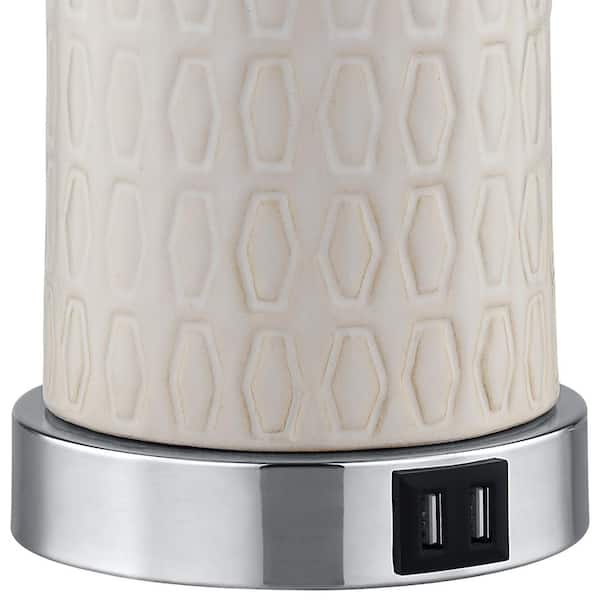 Gavivi 22 in. H Milky White Ceremic Table Lamp Set with 2 USB Ports (Set of 2)