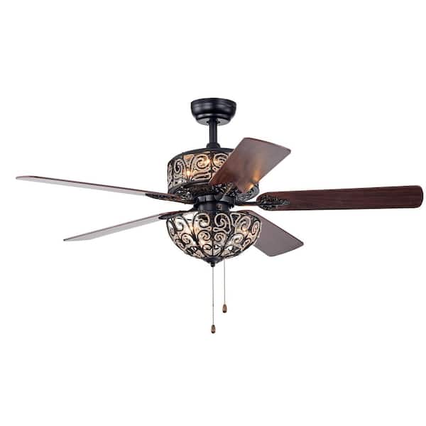 Tisaphon 52 in. Indoor Black Finish Pull Chain Ceiling Fan with Light Kit