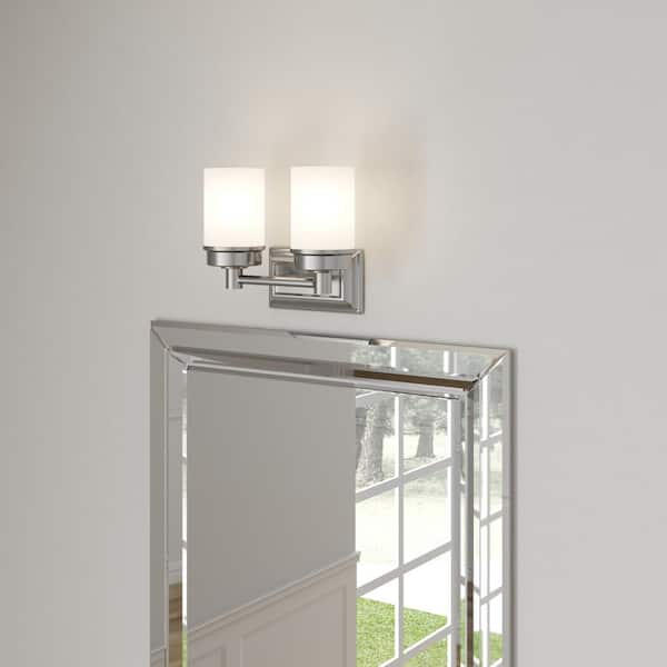 Cade 11.7 in. 2-Light Brushed Nickel Bathroom Vanity Light Fixture with Frosted Glass Shades