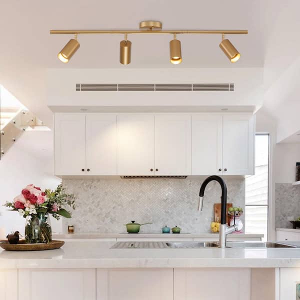 Retta 3 ft. 4-Light Gold Modern Track Light Kit with Fixed Track GU10 Bulb, Lighting Kit with Gimbal Head (1-Pack)