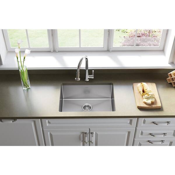 Crosstown Undermount Stainless Steel 24 in. Single Bowl Kitchen Sink with Drain