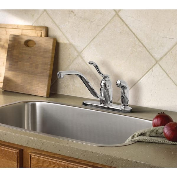 Banbury Single-Handle Low-Arc Standard Kitchen Faucet with Side Sprayer on Deck in Chrome