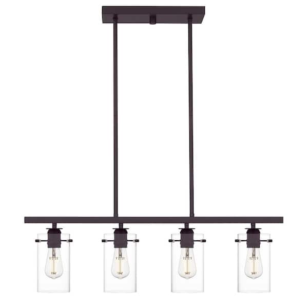 Regan 4-Light Espresso Industrial Linear Chandelier with Glass Shades, Industrial Linear Kitchen Pendant Light