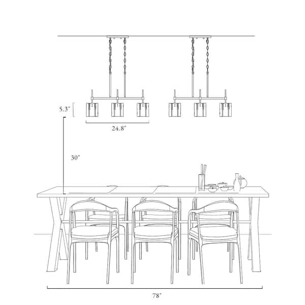 Echonalyri Modern Island 3-Light Glam Matte Black and Plating Brass Chandelier with Geometric Textured Glass Shades
