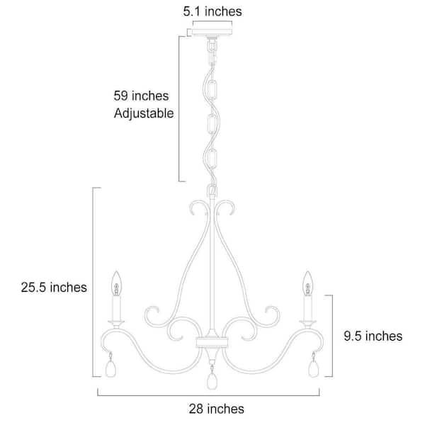 28 in. 6-Light Rusted Bronze Classic Candlestick Chandelier with Crystal Drops Modern Farmhouse Island Pendant