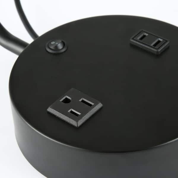 19 in. 2 USB Table Lamp with 2 outlets , White Fabric Shade